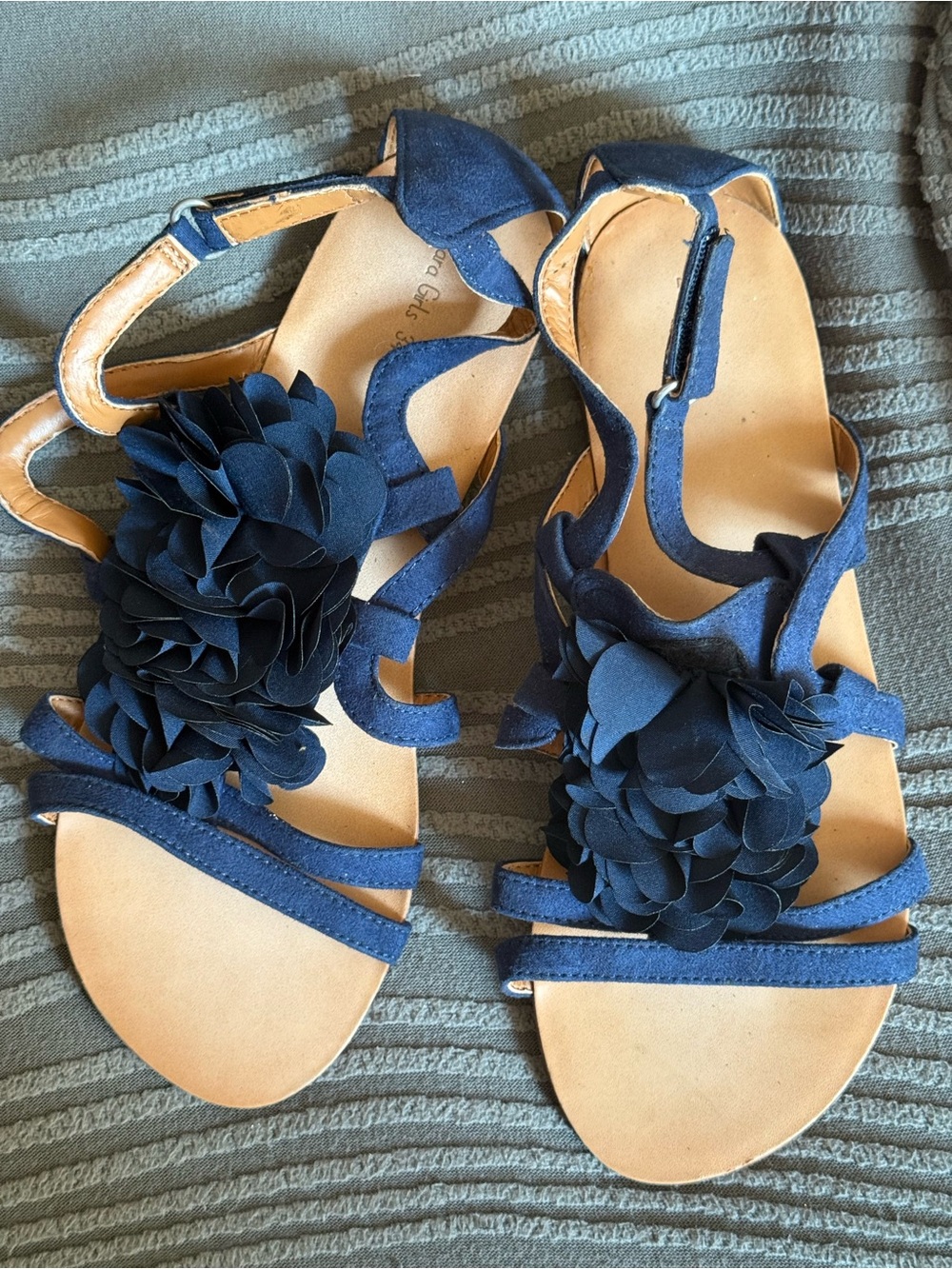 Zara girls 34 Navy Floral Strappy Sandals
